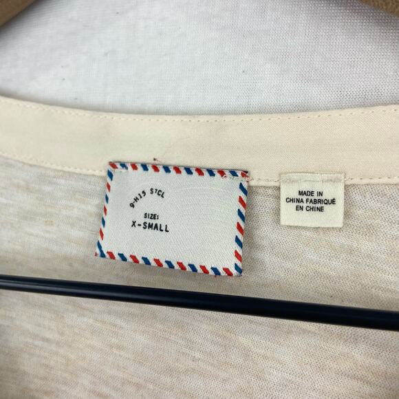 Anthropologie Postmark Boho Floral Henley Blouse XS Cream Floral 3/4 Sleeve - Picture 4 of 8